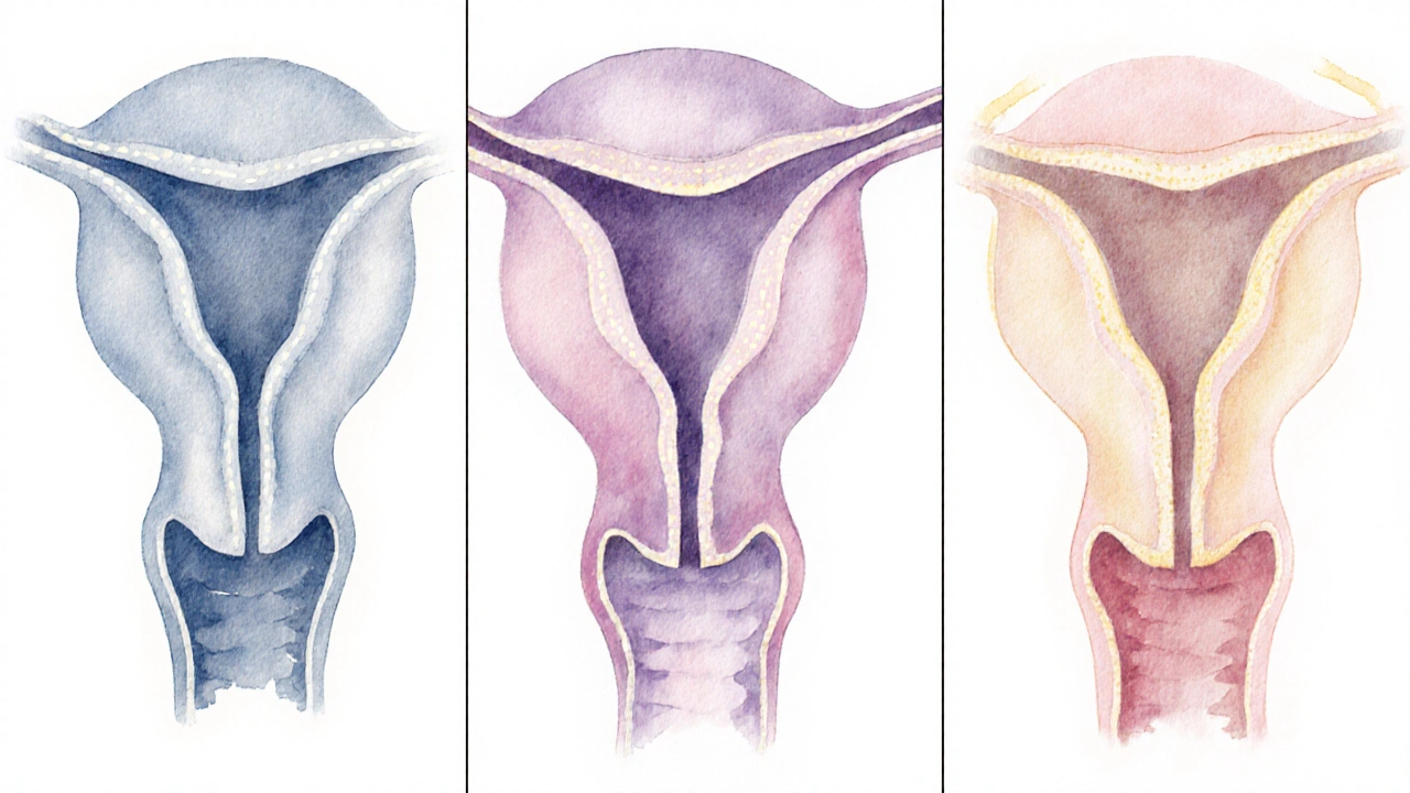 Ilustrace tří stupňů zkracování čípku: 0 %, 50 % a 100 %.