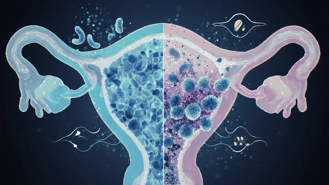 Konceptuální obrázek rovnováhy mikroflóry v pochvě.