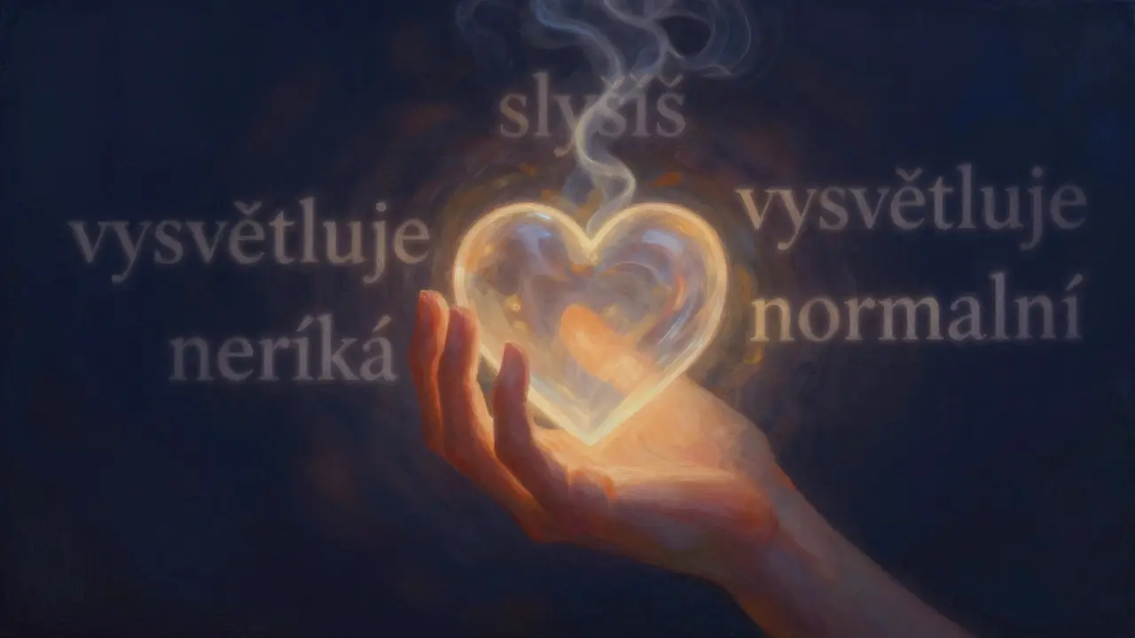 Abstraktní obraz rukou držících světlo, symbolizující důvěru a slyšení ženy.