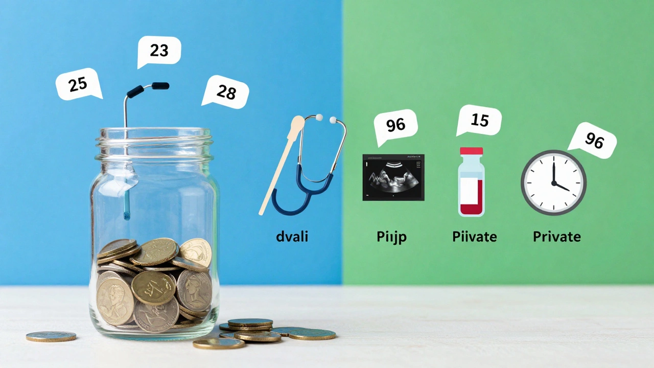 Vizualizace cen gynekologických služeb v Česku s ikonami prohlídek a náklady v korunách.