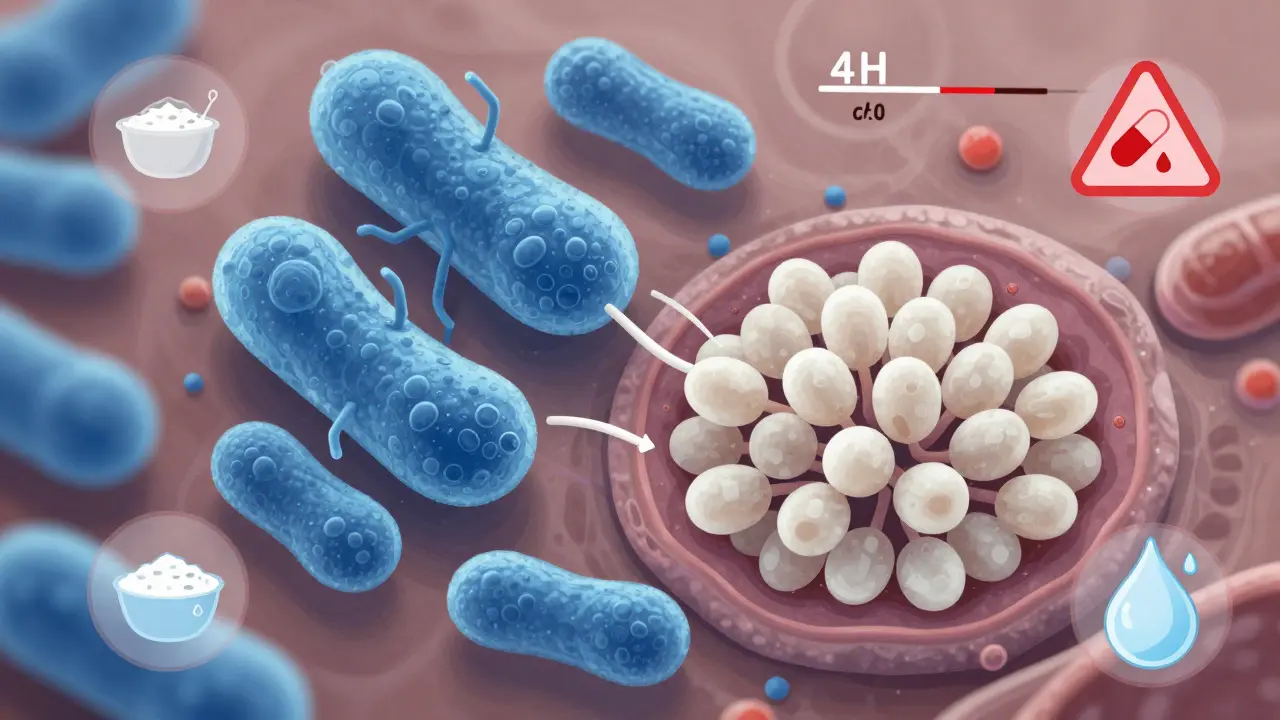 Vizualizace zdravé mikroflóry vagíny bojující proti kvasinkám.