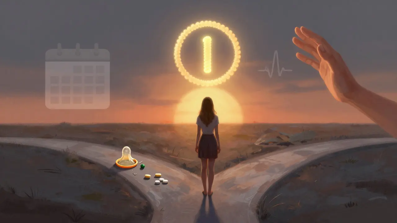 Žena na rozcestí mezi nechráněným stykem a dlouhodobou ochranou.