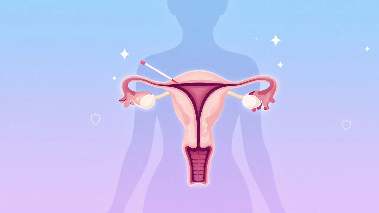 Klíčové prvky gynekologického screeningu symbolizované jako ochrana a prevence.