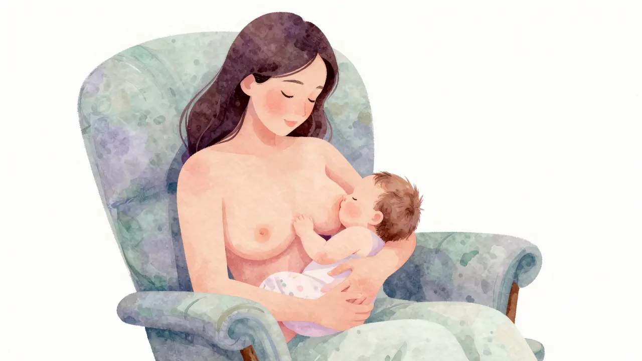 Ilustrace kojení, která zobrazuje spojení matky a dítěte.