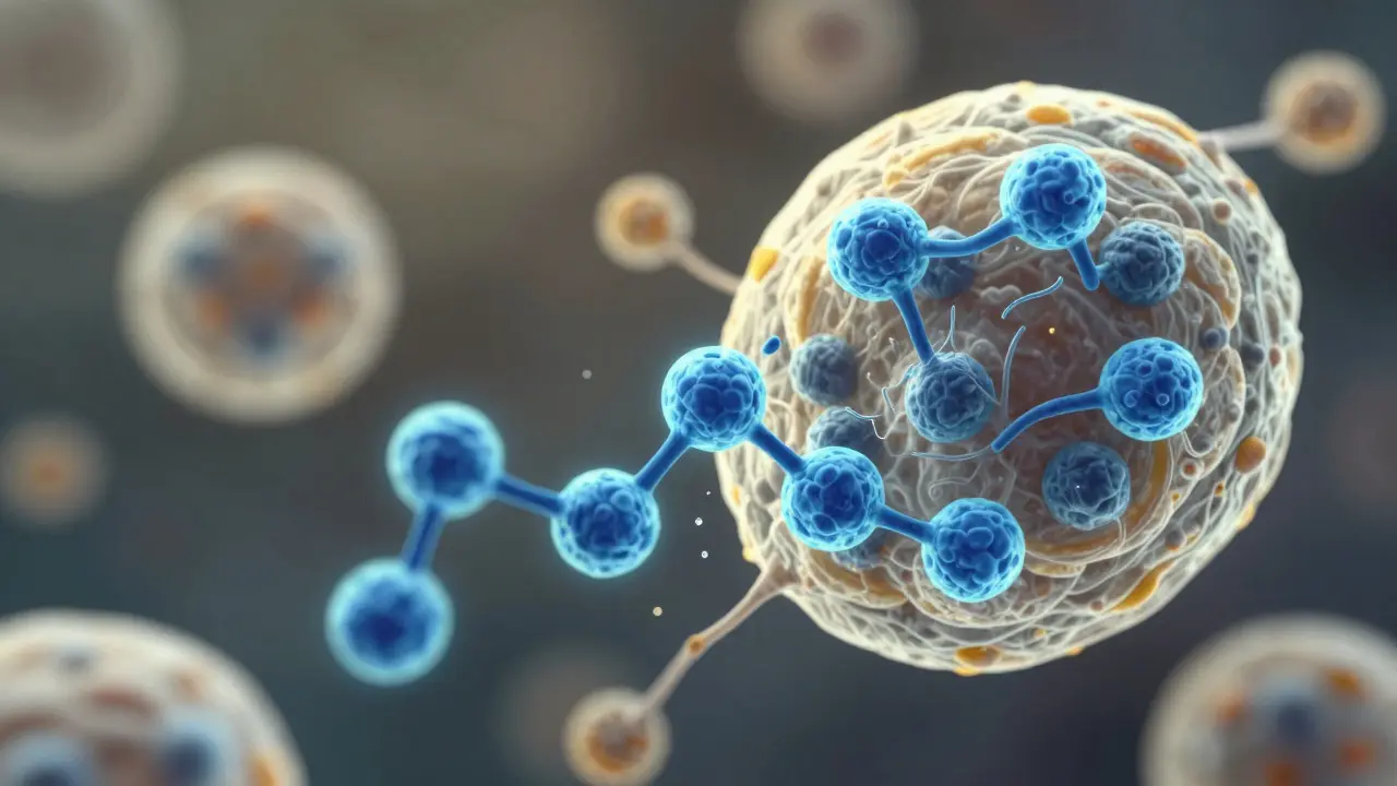 Mikroskopický pohled na houby Candida, které jsou ničeny lékem clotrimazol.