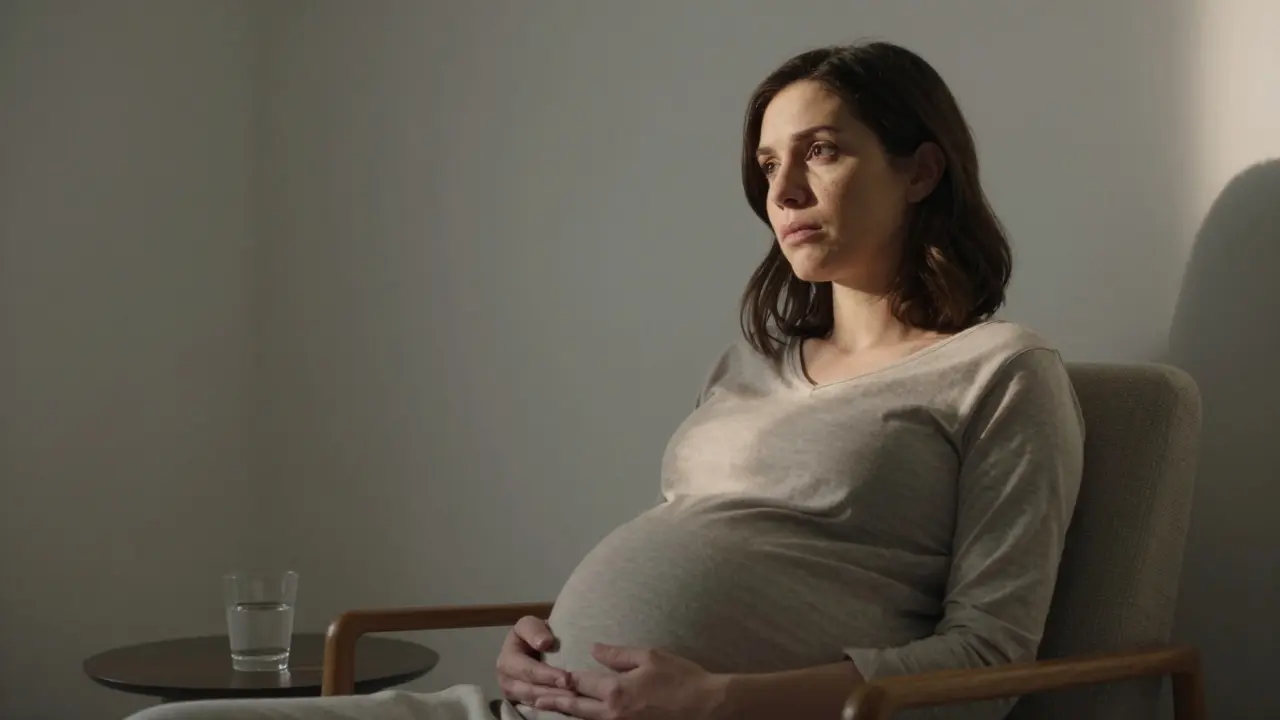 Očekávající matka v klidné chvíli před nástupem porodních stahů