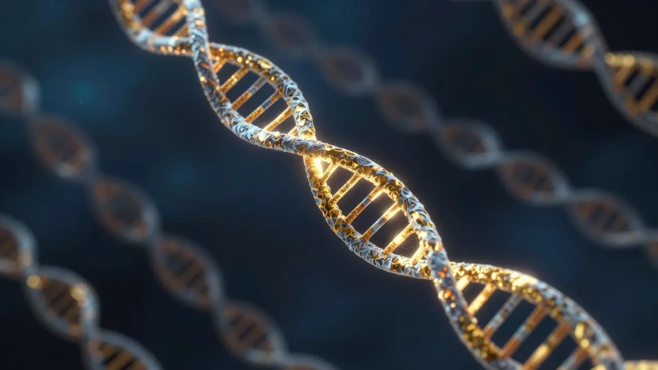 Koncepční znázornění DNA s jemnou chybou v genetickém kódu.