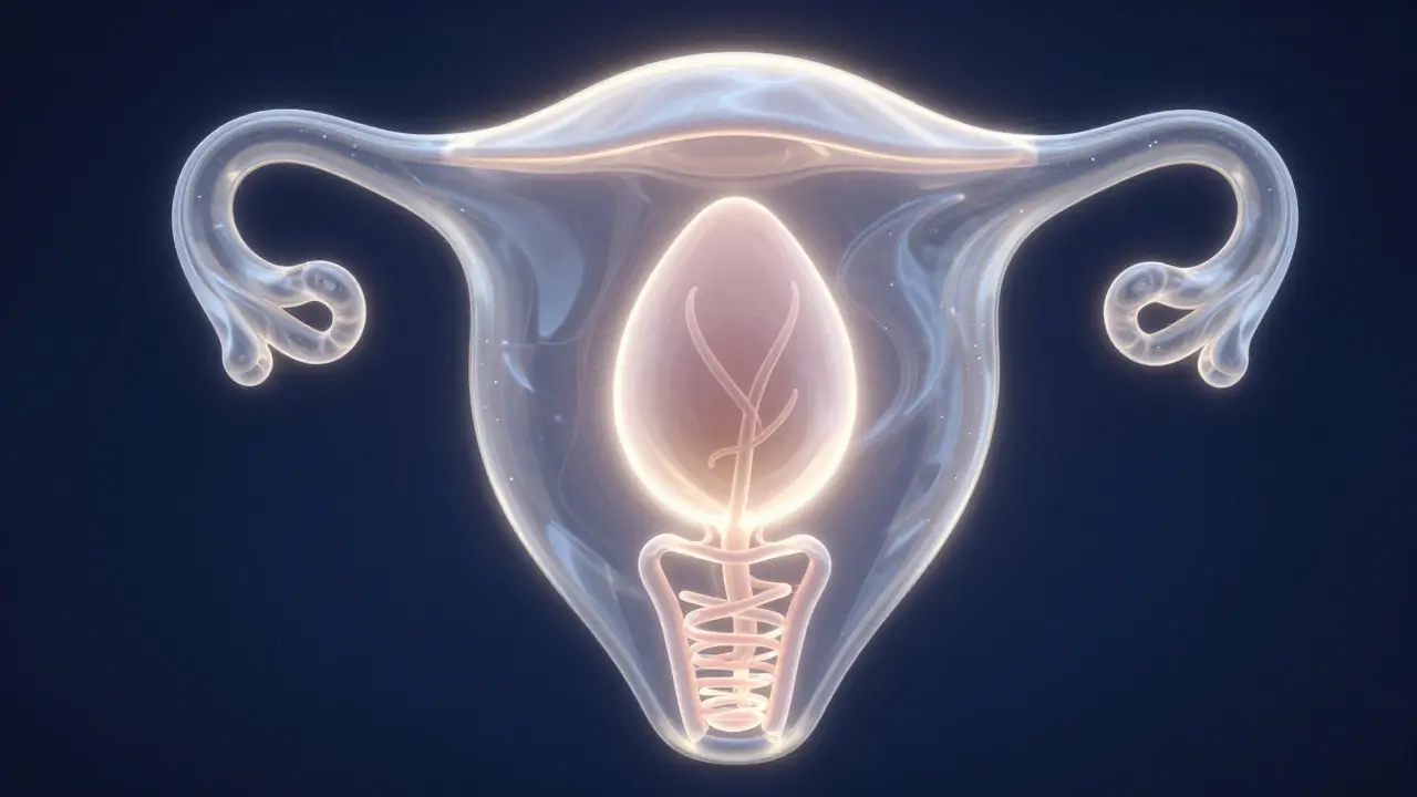 Konceptuální zobrazení ochranné bariéry slizu kolem plodu.