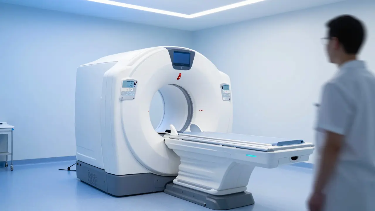 Moderní MRI přístroj v sterilním prostředí nemocnice pro diagnostiku.