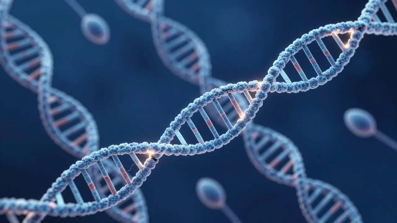 Abstraktní vizualizace DNA spermií a genetické stability