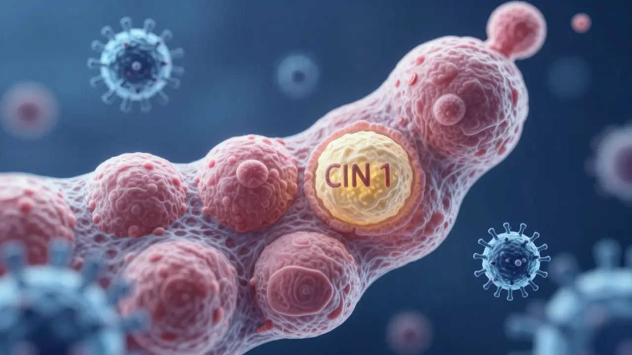 Abstraktní zobrazení buněk a viru HPV