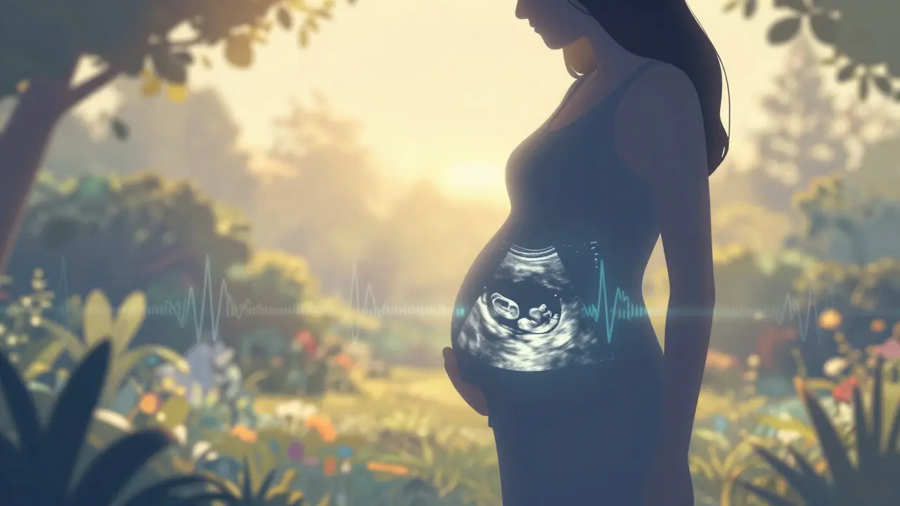 Umělecká ilustrace růstu plodu během druhého trimestru těhotenství