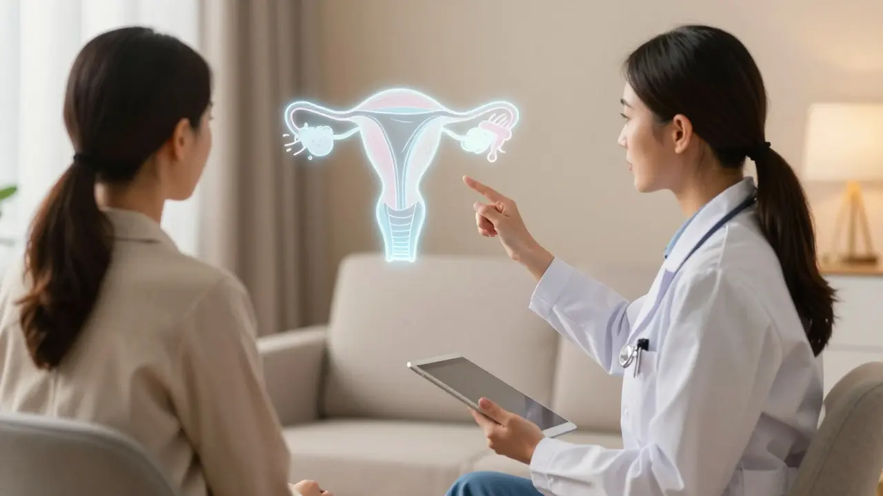 Konzultace ženy s gynekologem o zdravotních rizicích