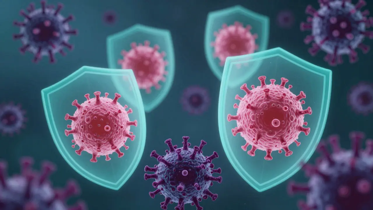 Umělecká vizualizace ochrany vakcíny proti viru HPV