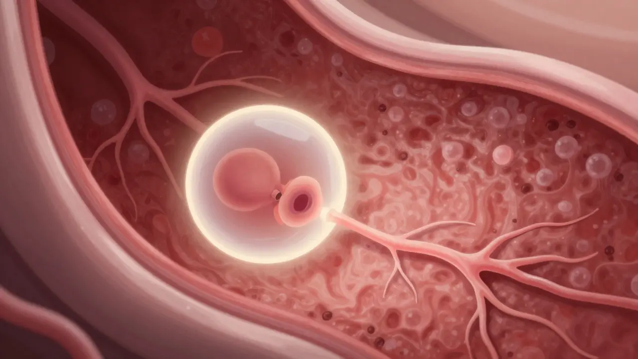 Ilustrace procesu implantace embrya do děložní sliznice