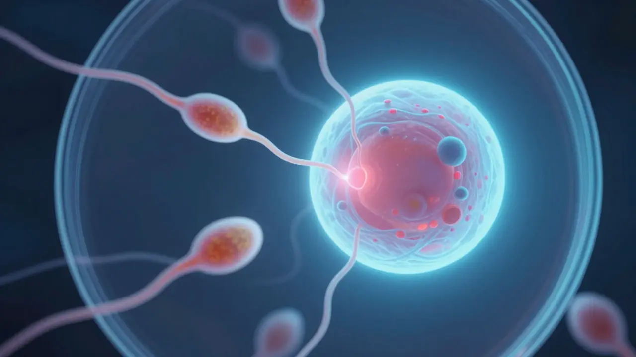 Makro záběr oplodnění vajíčka spermie v laboratoři