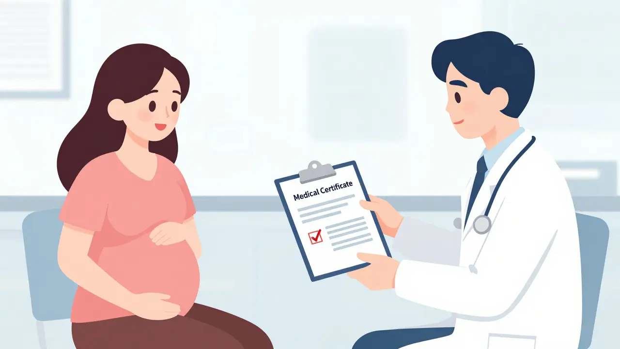 Těhotná žena dostává lékařské potvrzení od doktora