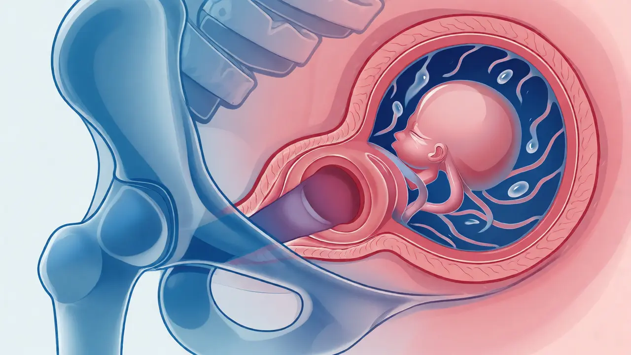 Anatomický řez ukazující bezpečí plodu při sexu