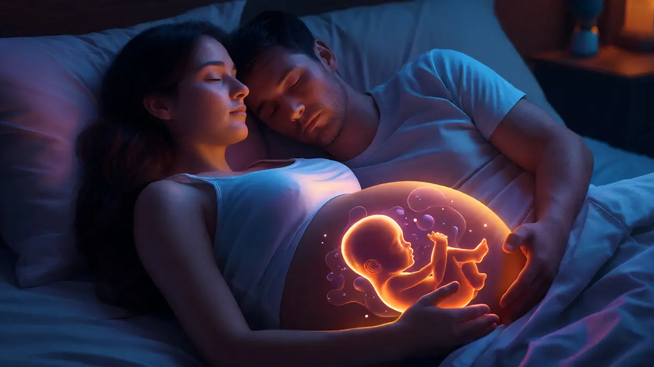 Spící pár s vizualizací klidného miminka